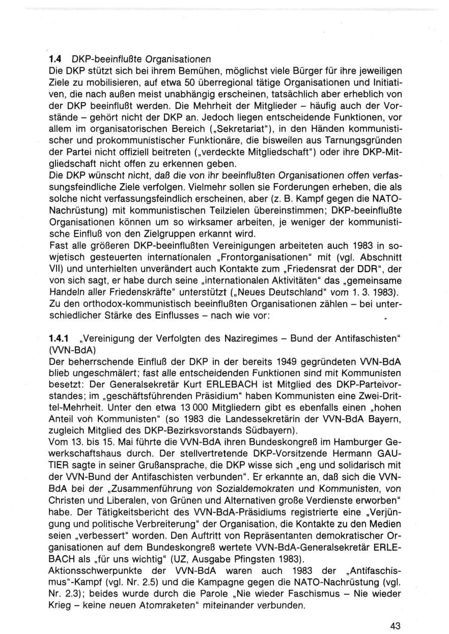 Seite 43 des Verfassungsschutzbericht 1983 Bund