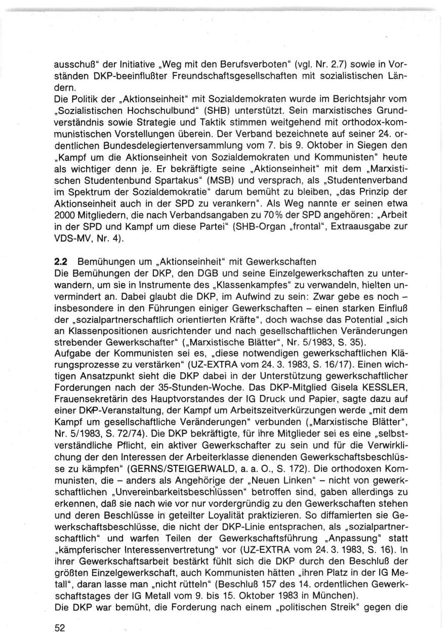 Seite 52 des Verfassungsschutzbericht 1983 Bund