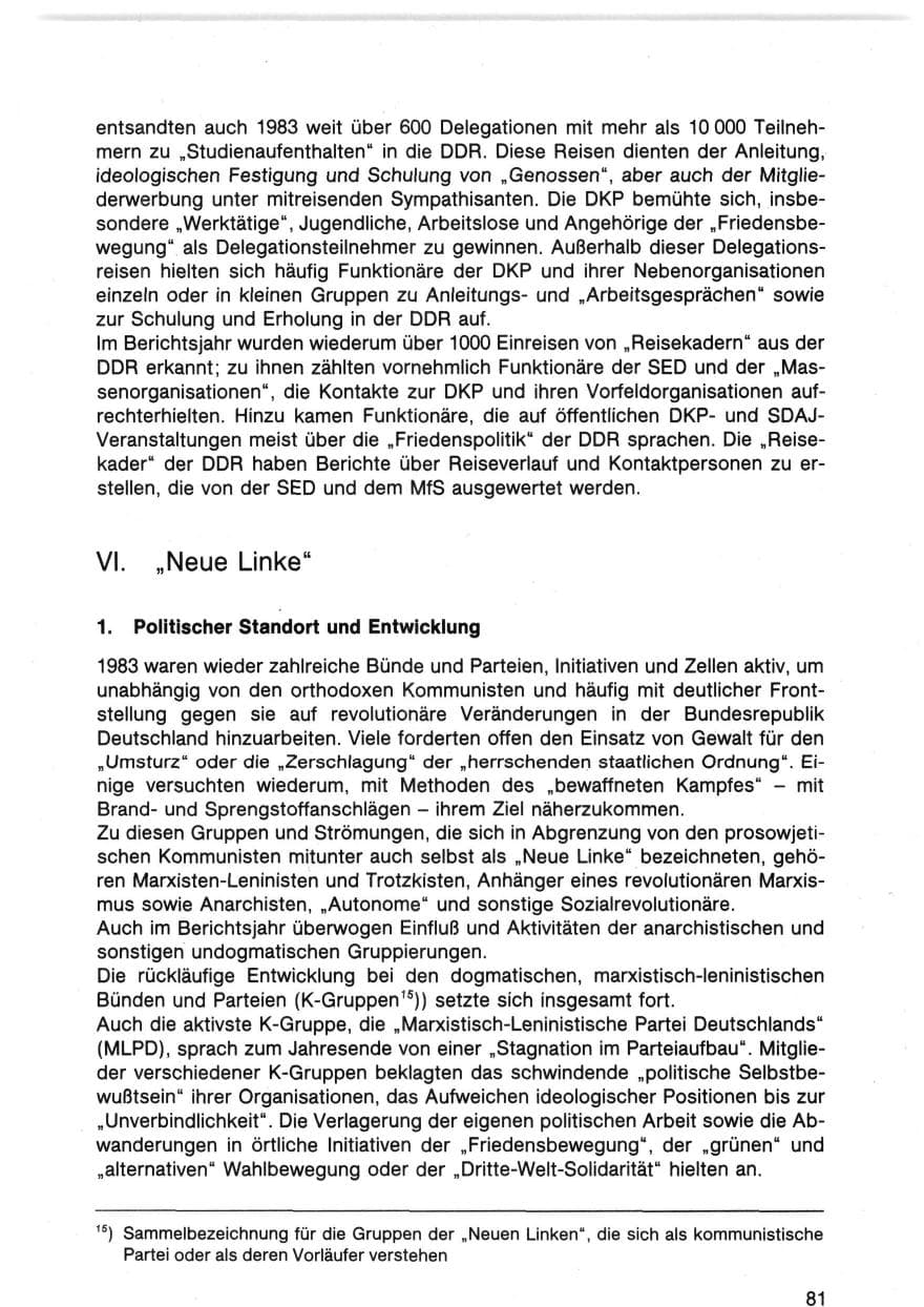 Seite 85 des Verfassungsschutzbericht 1983 Bund