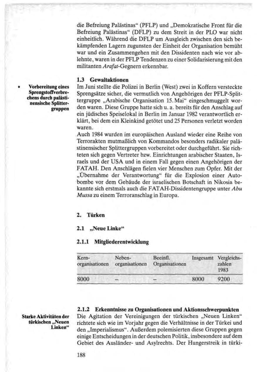 Seite 186 des Verfassungsschutzbericht 1984 Bund