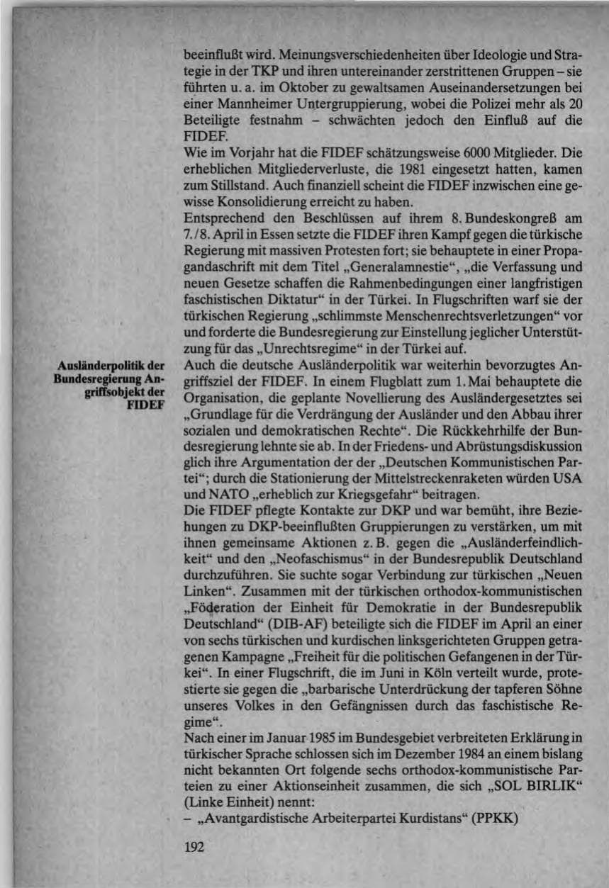 Seite 190 des Verfassungsschutzbericht 1984 Bund