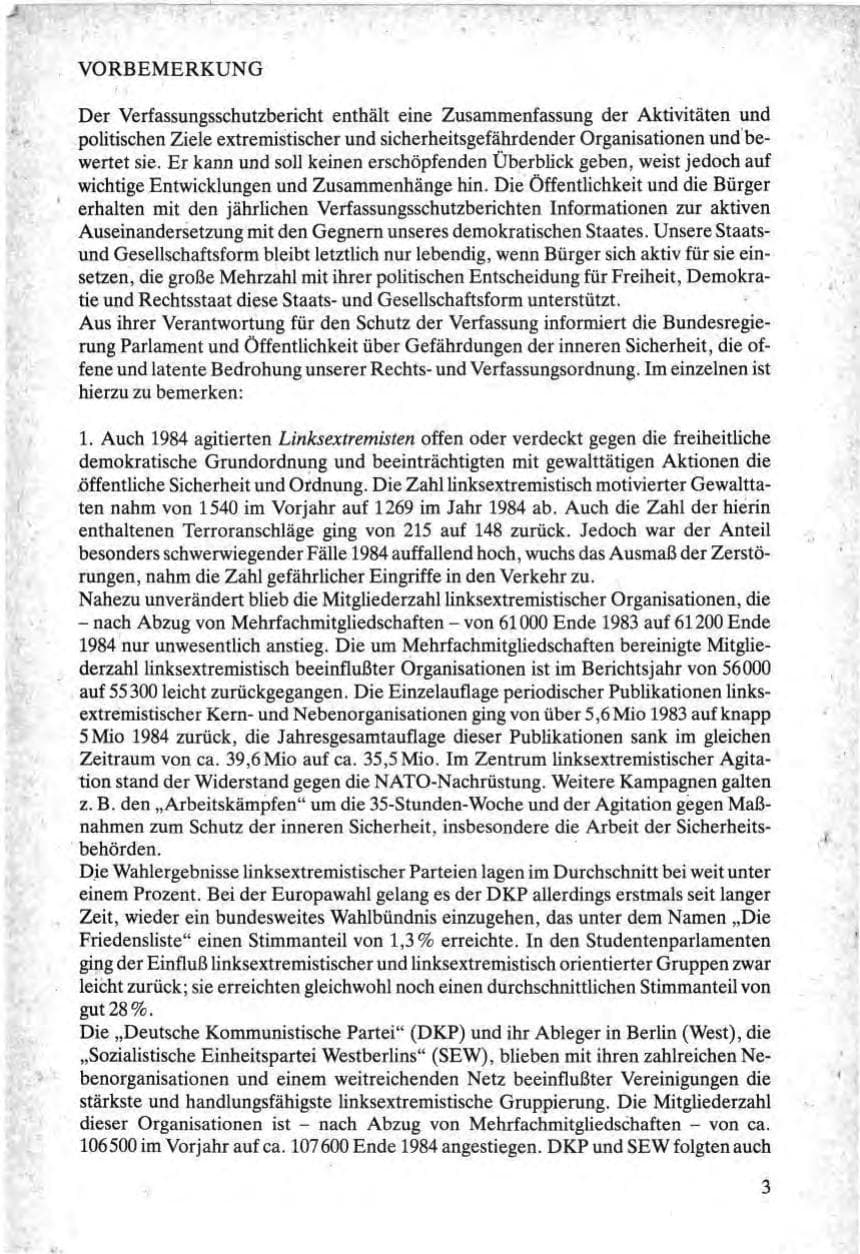 Seite 3 des Verfassungsschutzbericht 1984 Bund