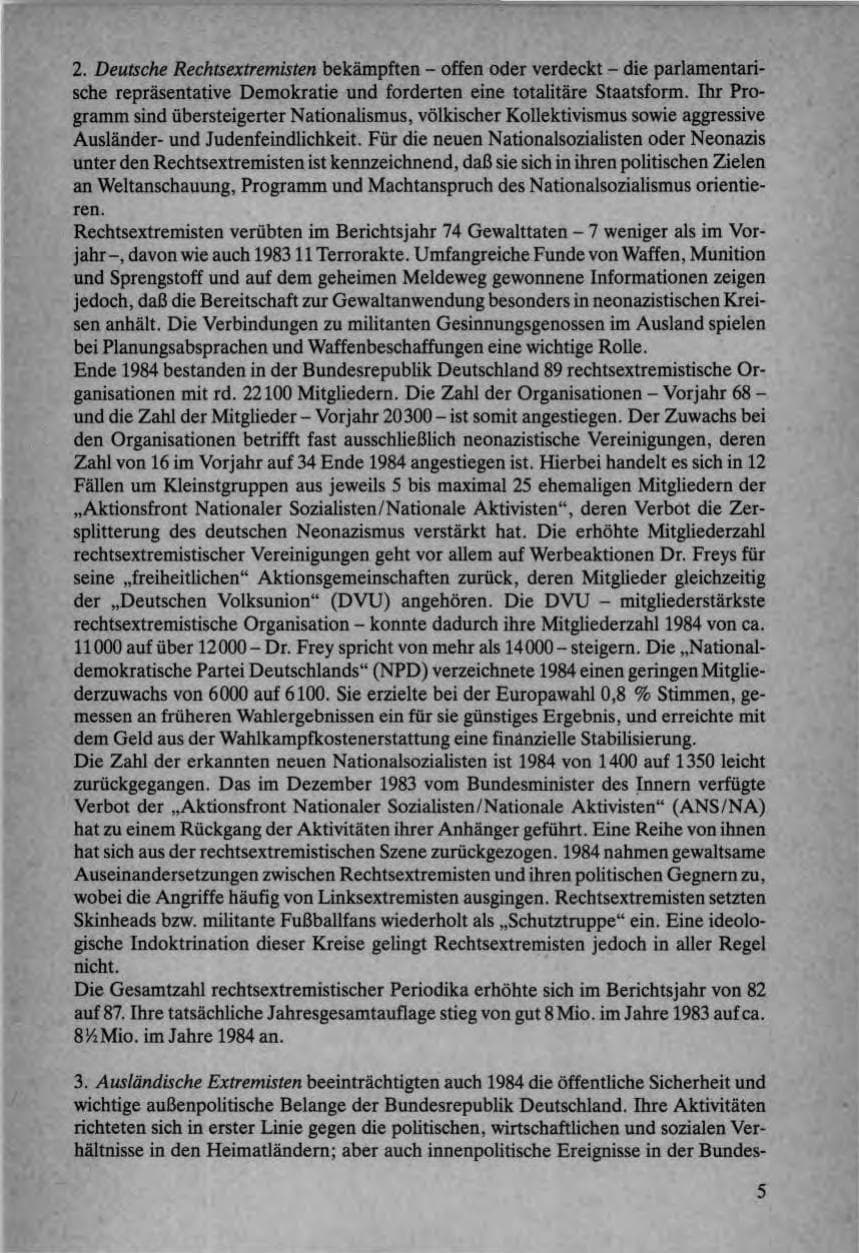 Seite 5 des Verfassungsschutzbericht 1984 Bund