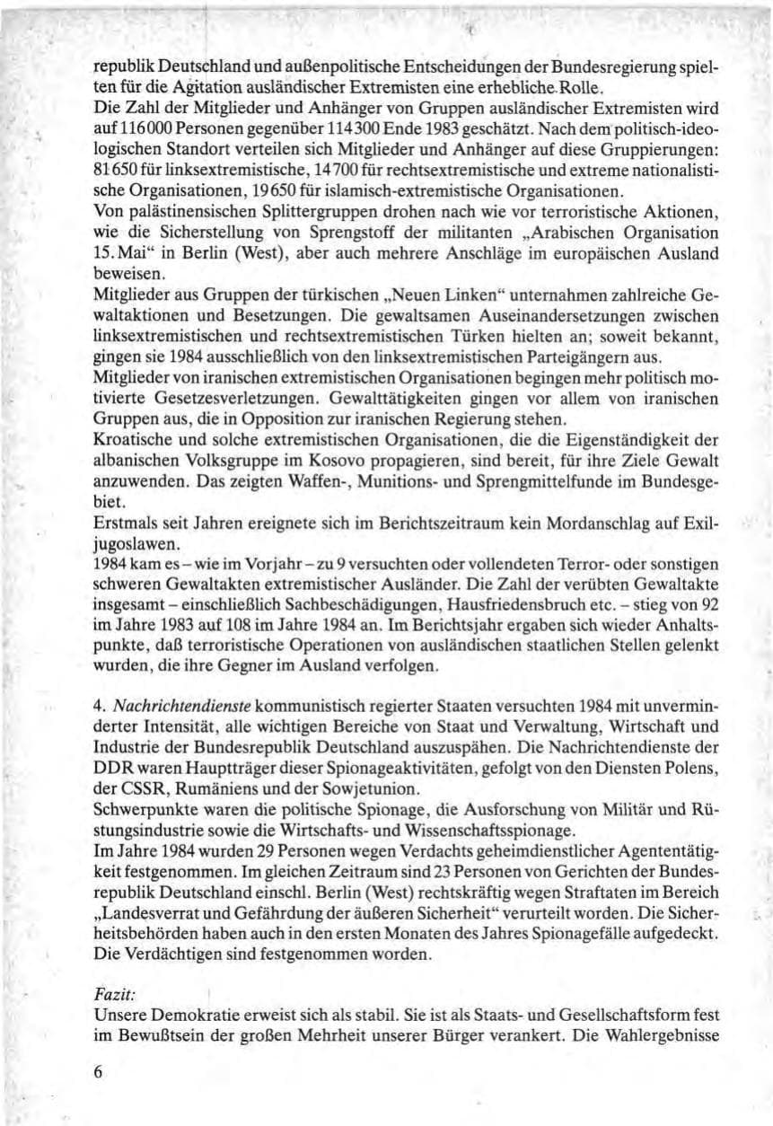 Seite 6 des Verfassungsschutzbericht 1984 Bund