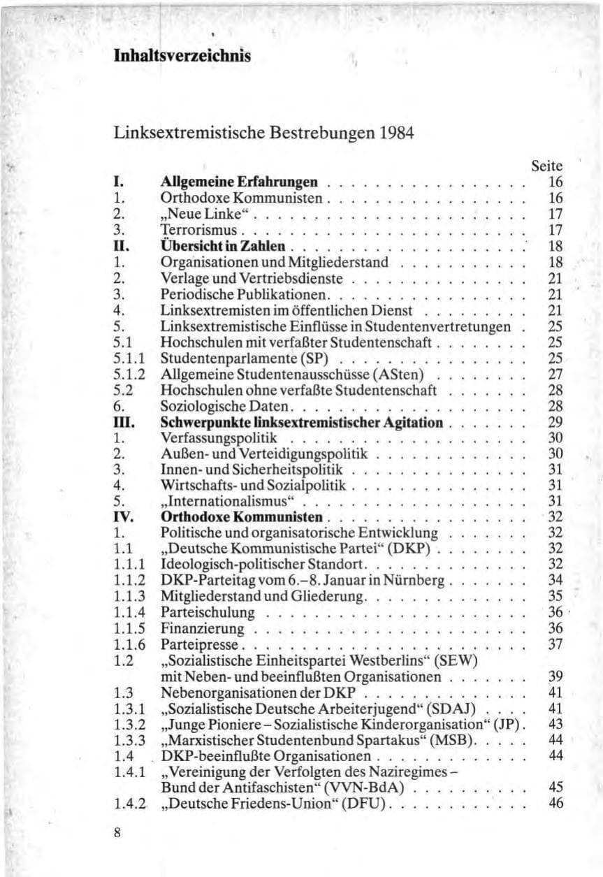 Seite 8 des Verfassungsschutzbericht 1984 Bund