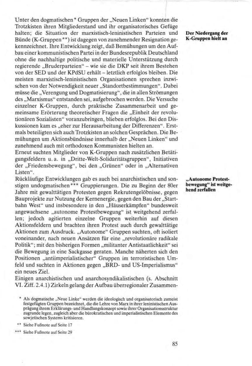 Seite 85 des Verfassungsschutzbericht 1984 Bund