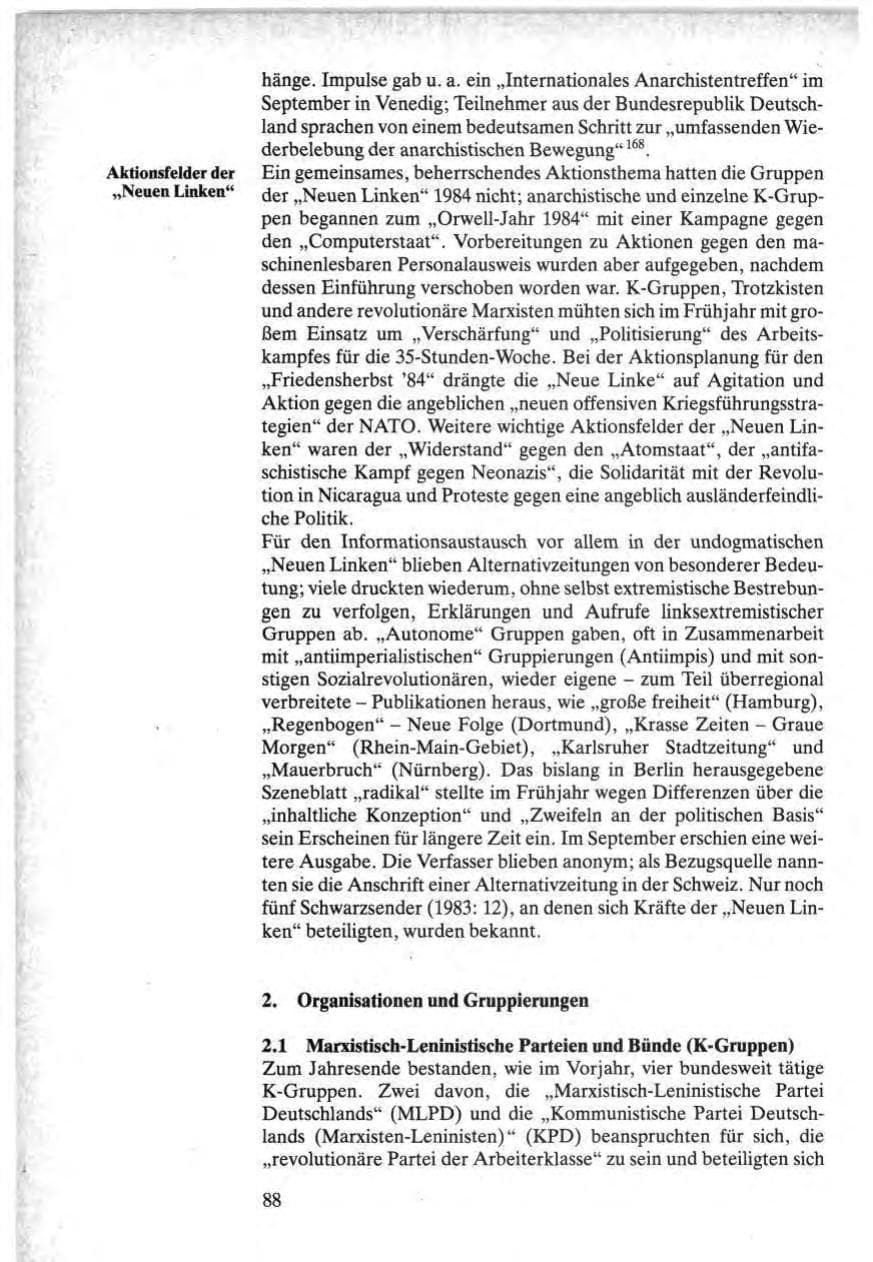 Seite 88 des Verfassungsschutzbericht 1984 Bund