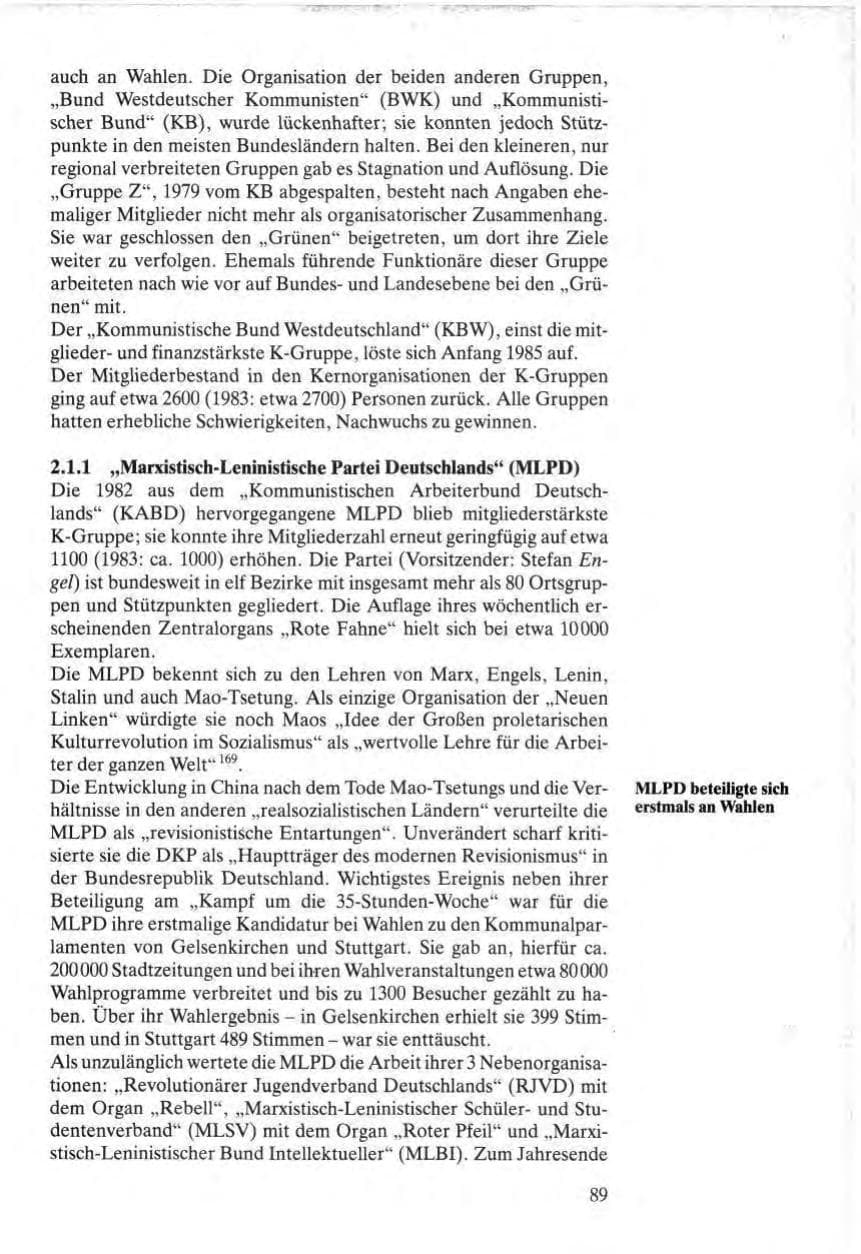 Seite 89 des Verfassungsschutzbericht 1984 Bund