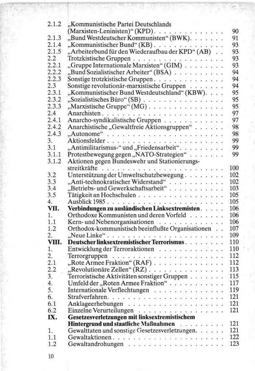 Seite 10 des Verfassungsschutzbericht 1984 Bund