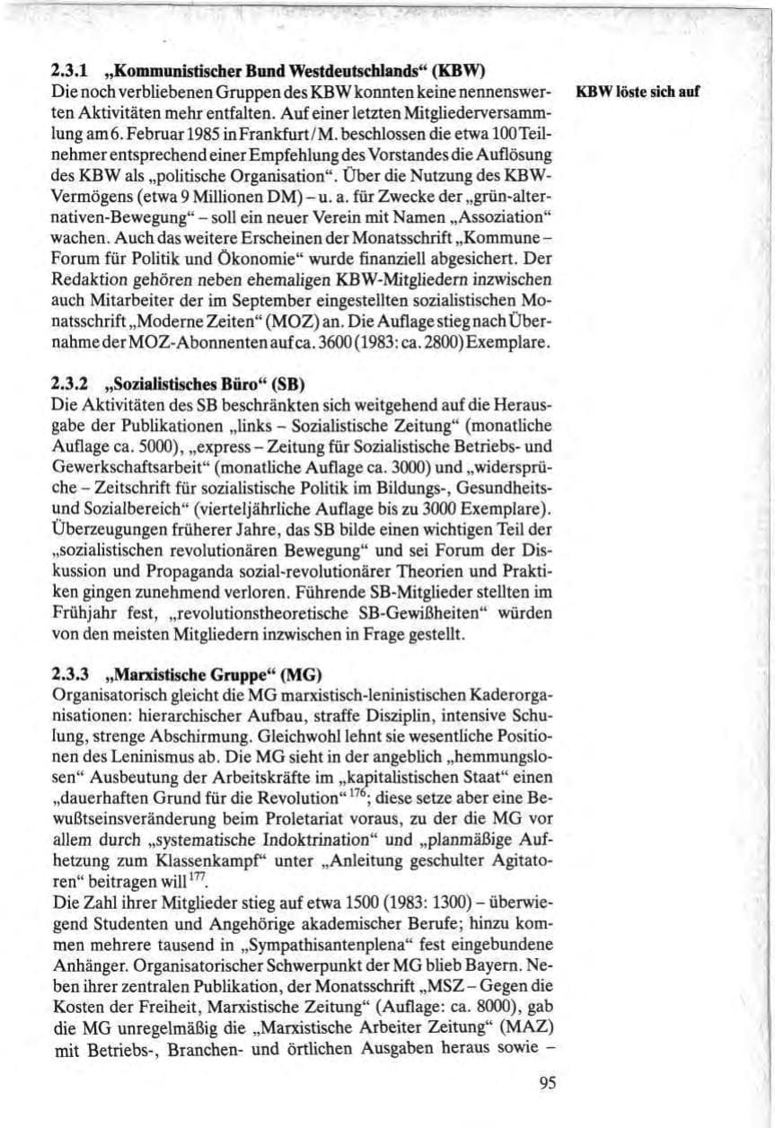 Seite 95 des Verfassungsschutzbericht 1984 Bund
