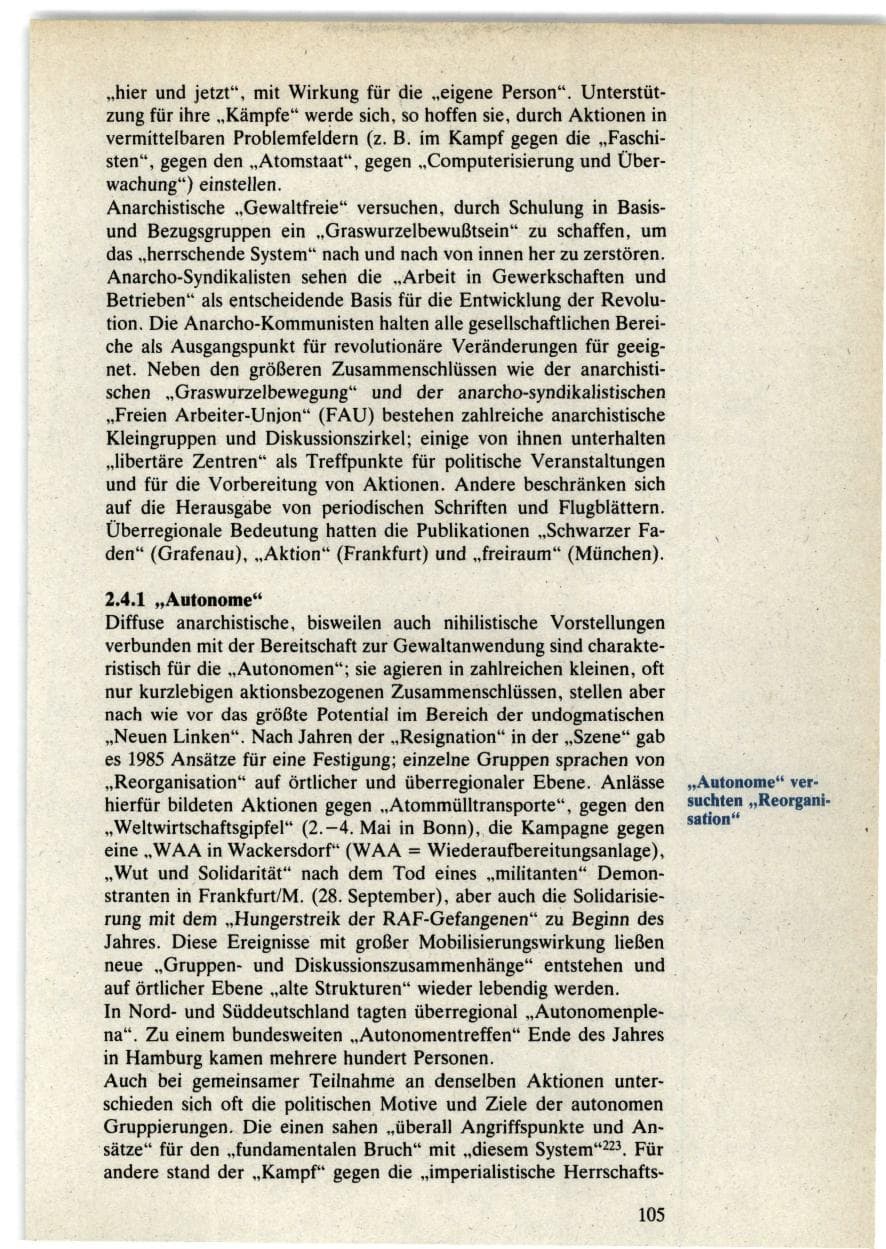 Seite 105 des Verfassungsschutzbericht 1985 Bund