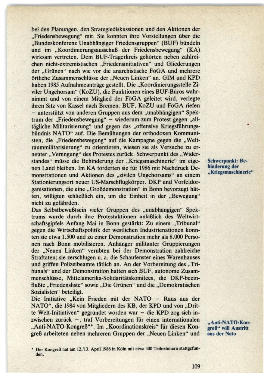 Seite 109 des Verfassungsschutzbericht 1985 Bund