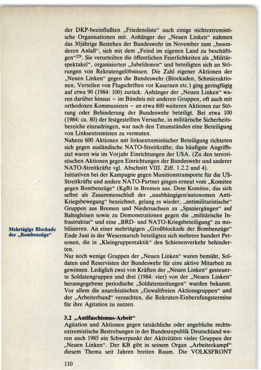 Seite 110 des Verfassungsschutzbericht 1985 Bund