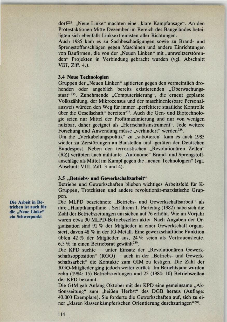 Seite 114 des Verfassungsschutzbericht 1985 Bund