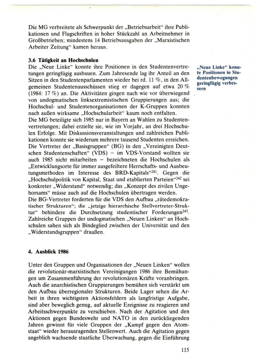 Seite 115 des Verfassungsschutzbericht 1985 Bund