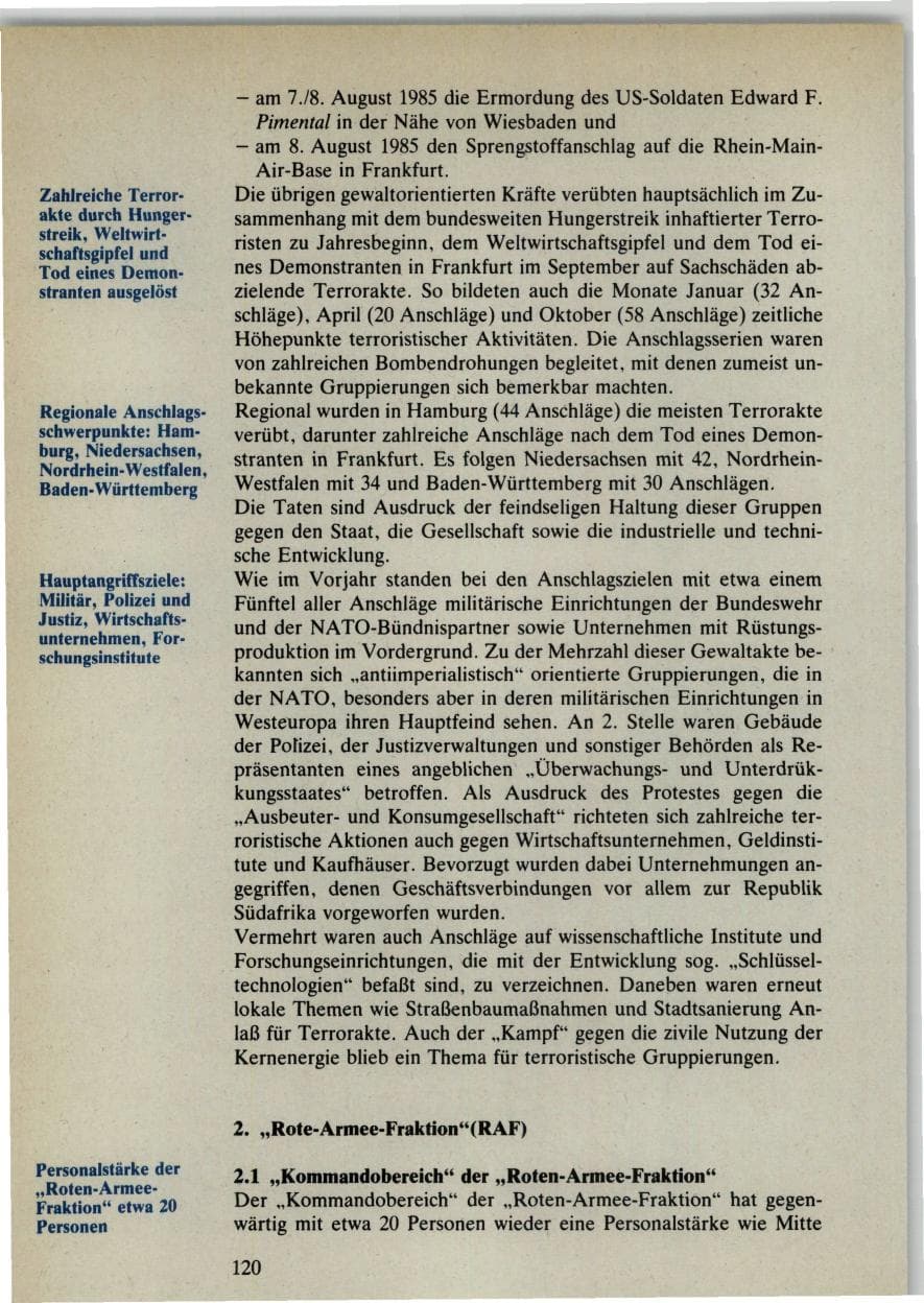 Seite 120 des Verfassungsschutzbericht 1985 Bund