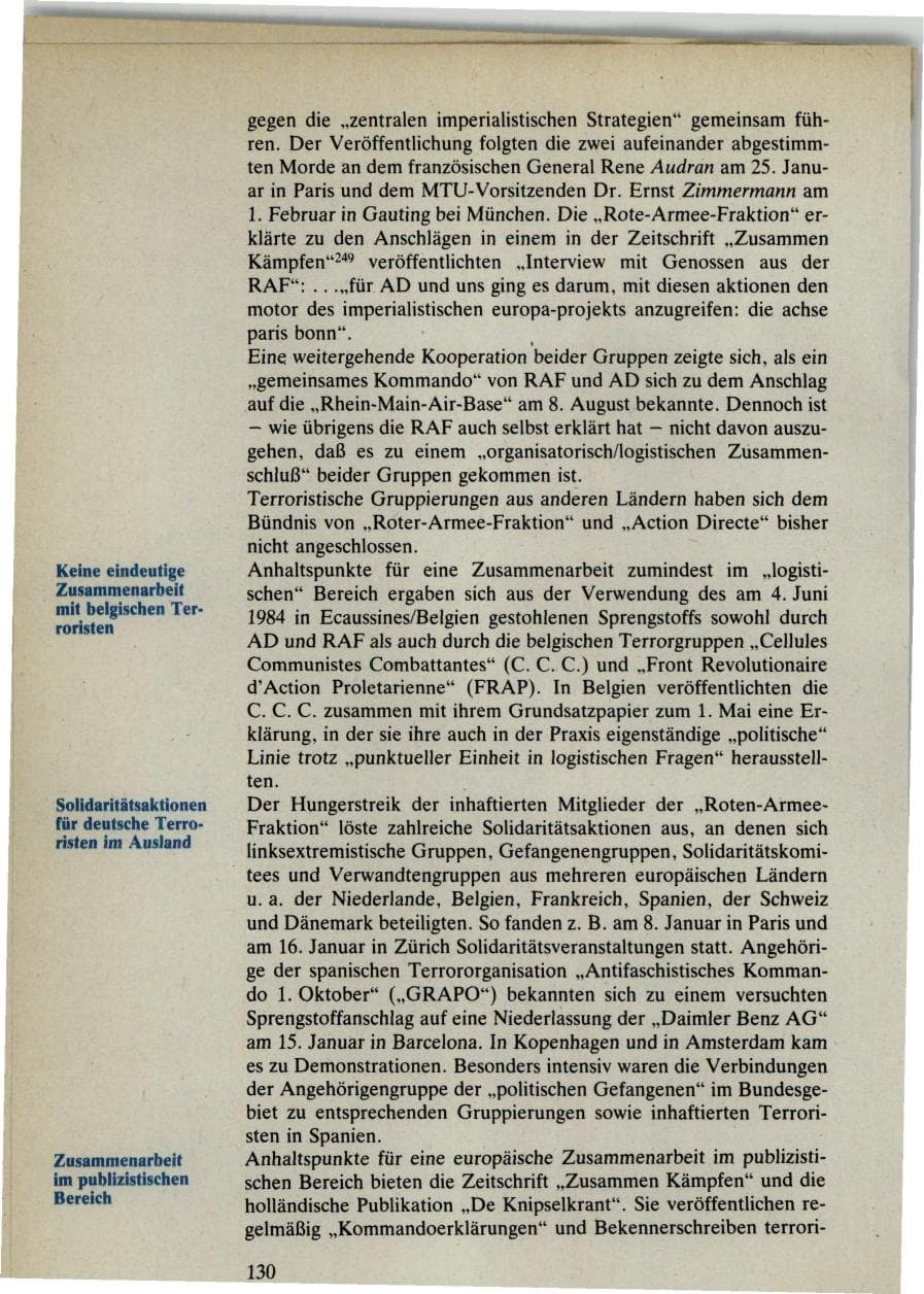 Seite 130 des Verfassungsschutzbericht 1985 Bund