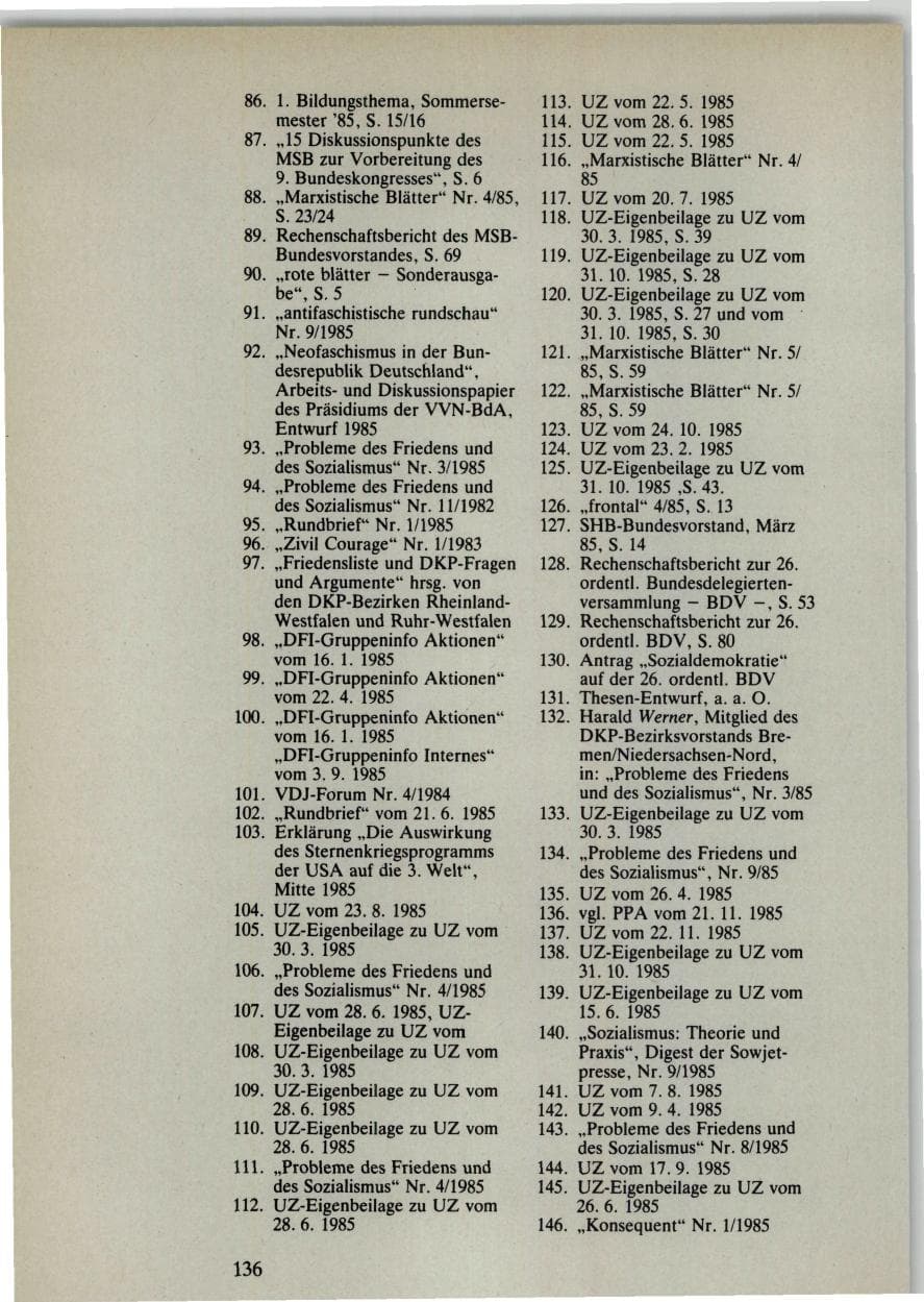 Seite 136 des Verfassungsschutzbericht 1985 Bund