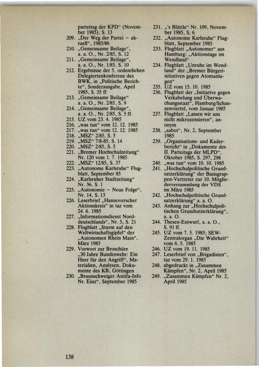 Seite 138 des Verfassungsschutzbericht 1985 Bund