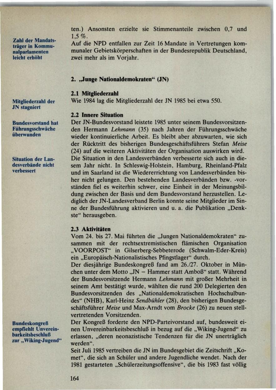 Seite 164 des Verfassungsschutzbericht 1985 Bund