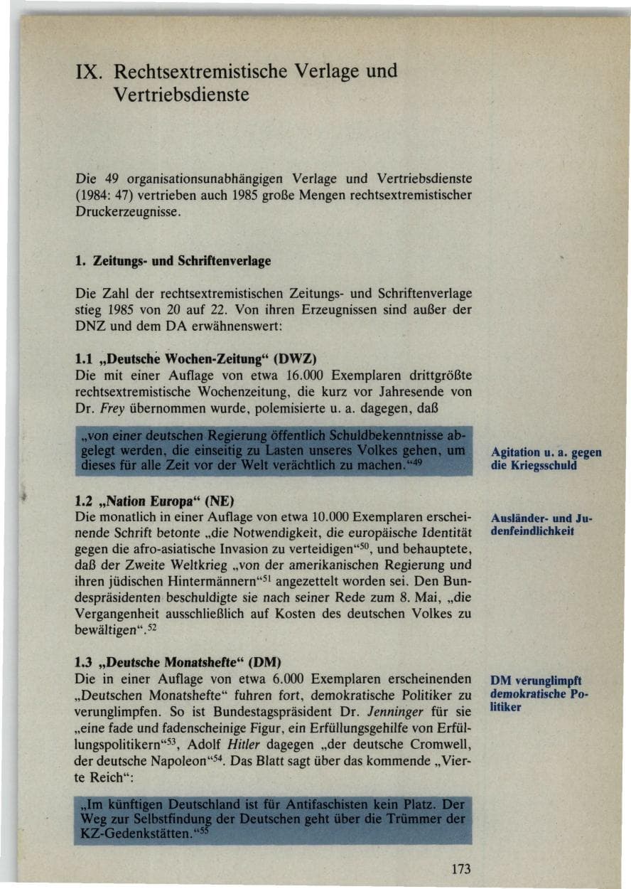 Seite 173 des Verfassungsschutzbericht 1985 Bund