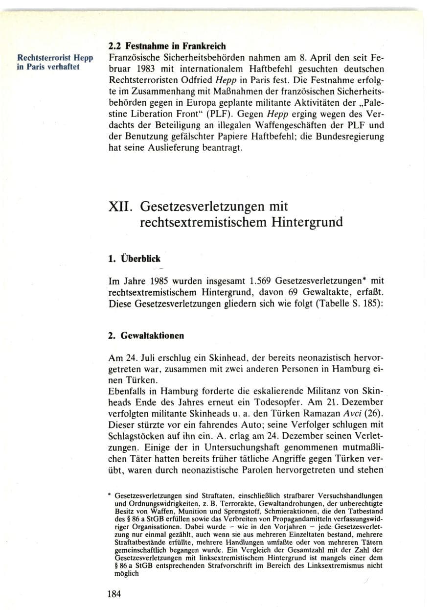 Seite 182 des Verfassungsschutzbericht 1985 Bund