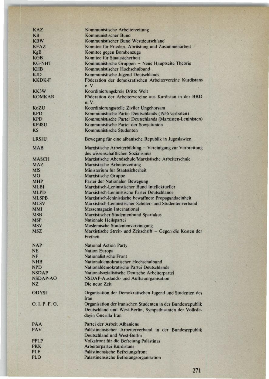 Seite 269 des Verfassungsschutzbericht 1985 Bund