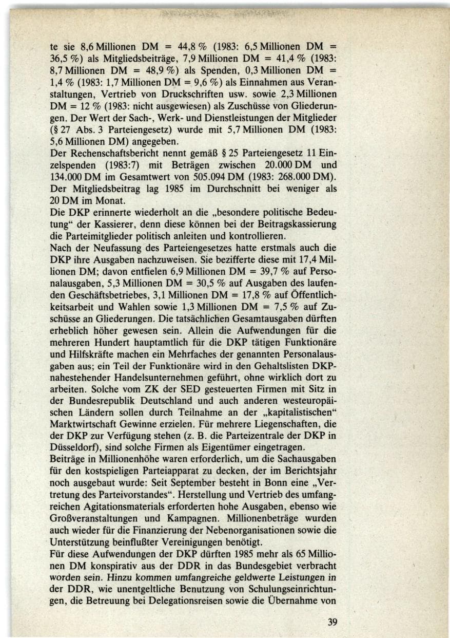 Seite 39 des Verfassungsschutzbericht 1985 Bund