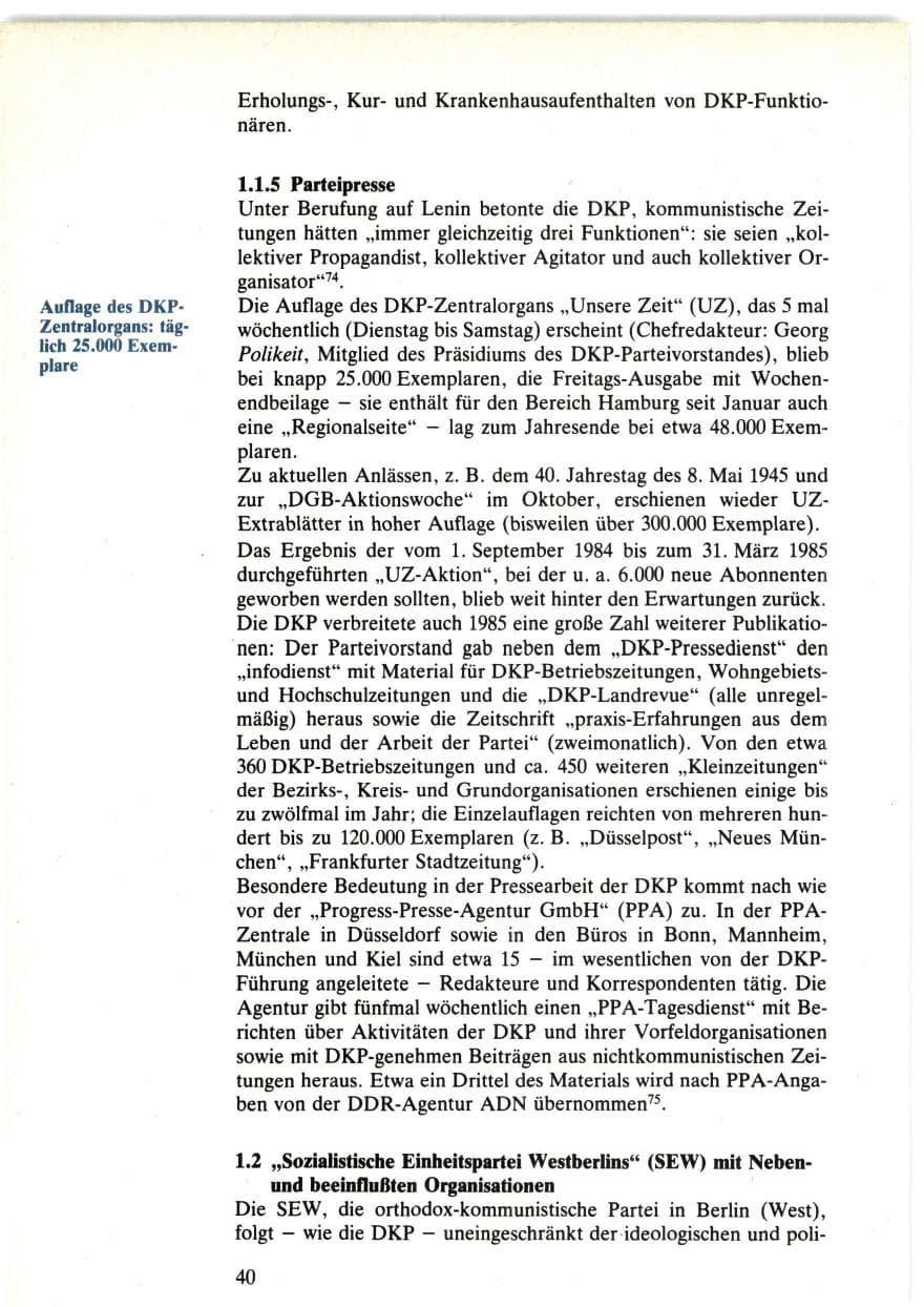 Seite 40 des Verfassungsschutzbericht 1985 Bund
