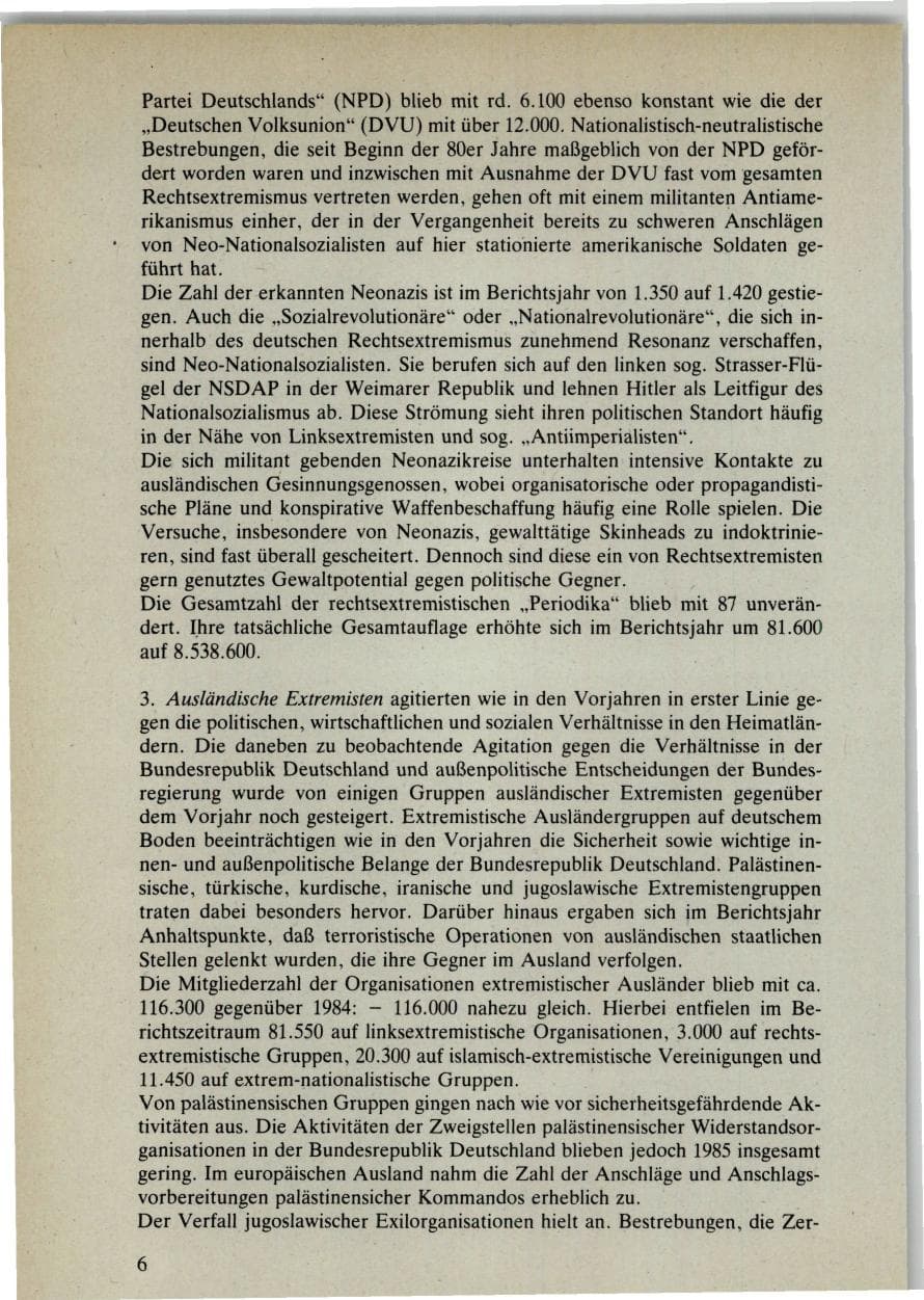 Seite 6 des Verfassungsschutzbericht 1985 Bund