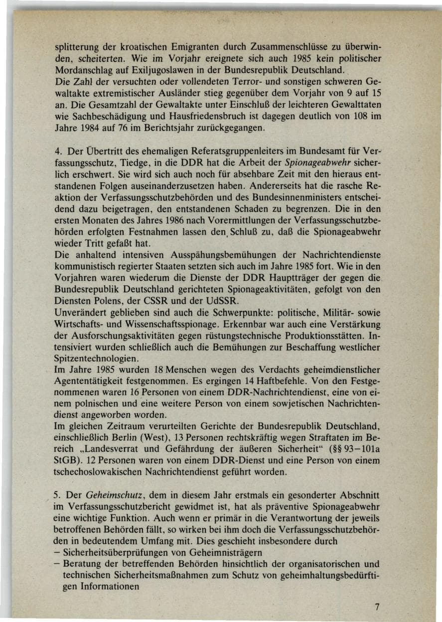 Seite 7 des Verfassungsschutzbericht 1985 Bund