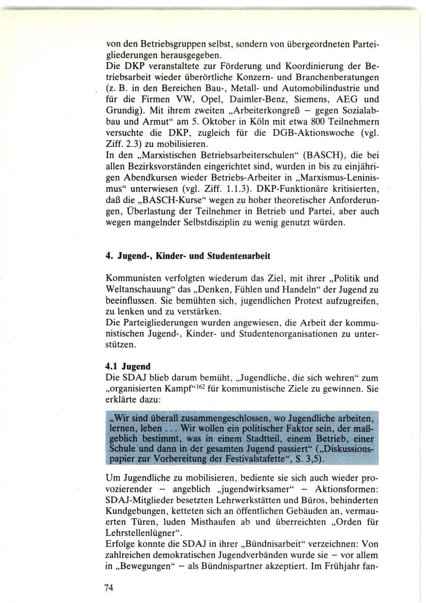 Seite 74 des Verfassungsschutzbericht 1985 Bund