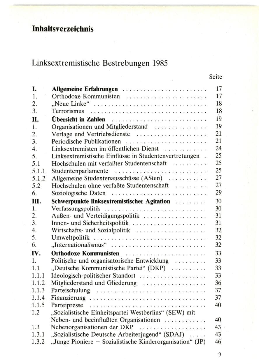 Seite 9 des Verfassungsschutzbericht 1985 Bund