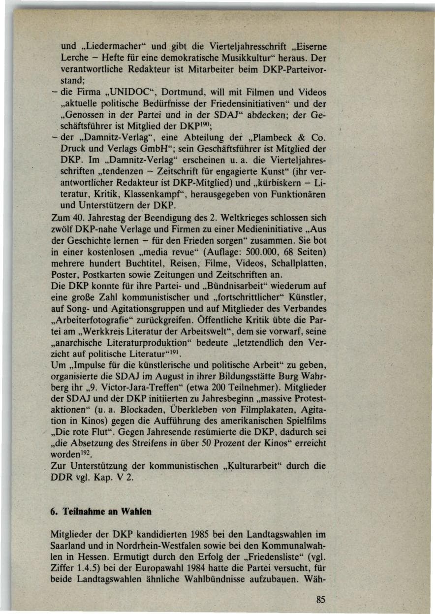 Seite 85 des Verfassungsschutzbericht 1985 Bund
