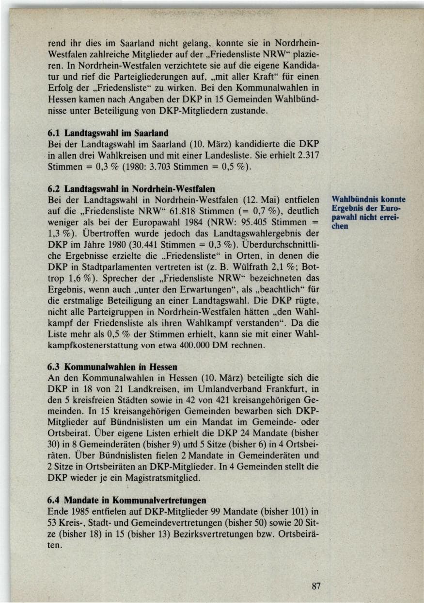 Seite 87 des Verfassungsschutzbericht 1985 Bund
