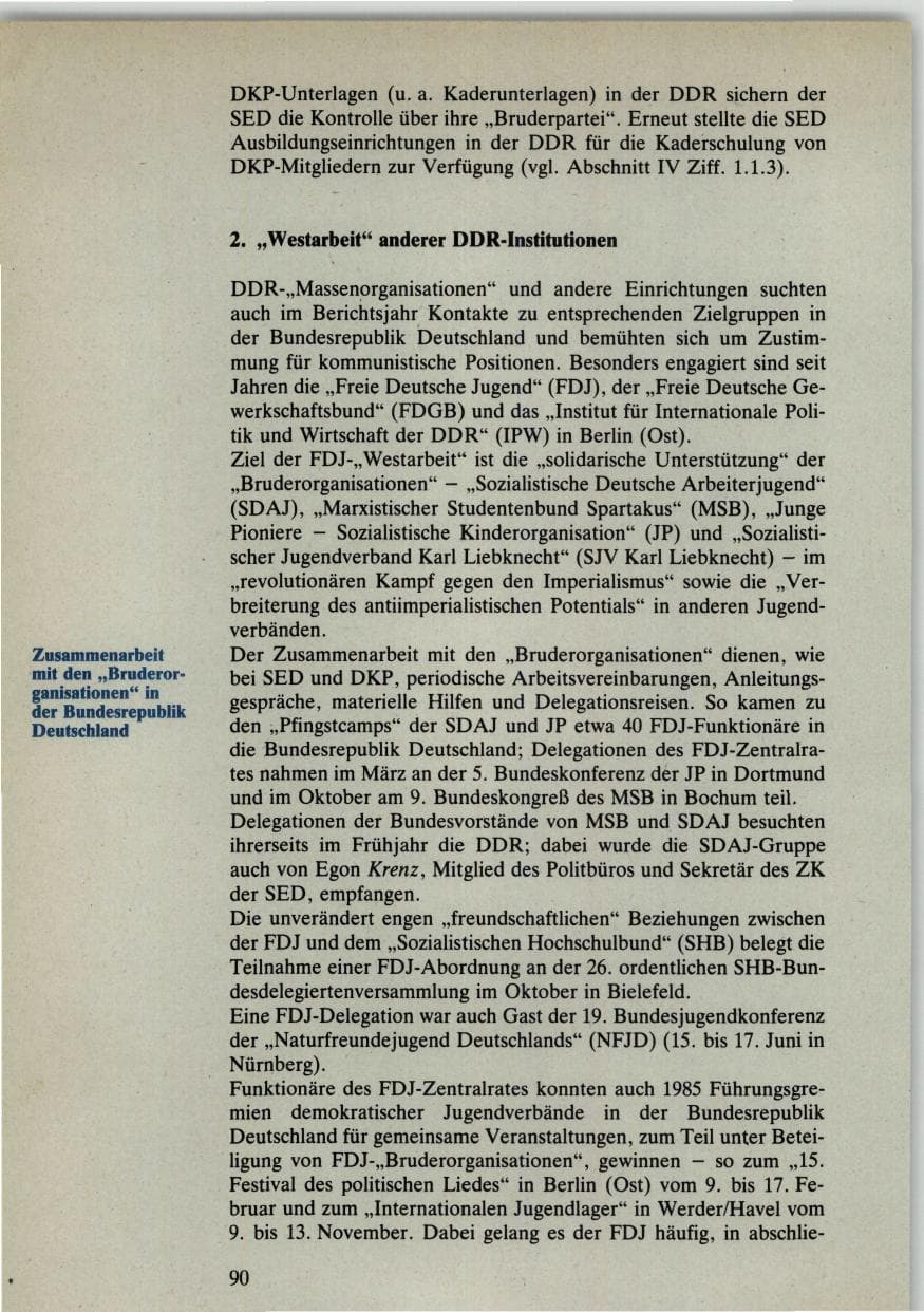 Seite 90 des Verfassungsschutzbericht 1985 Bund