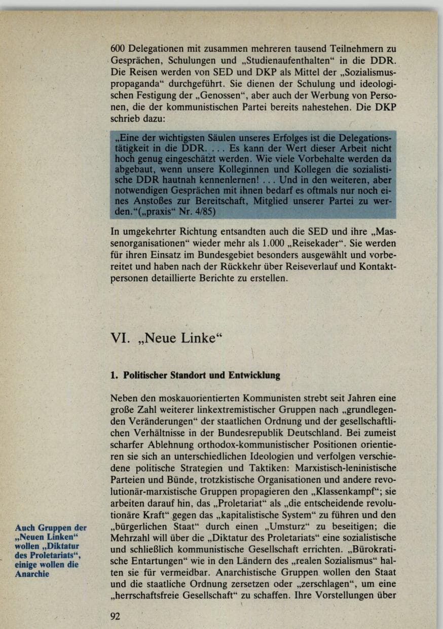 Seite 92 des Verfassungsschutzbericht 1985 Bund
