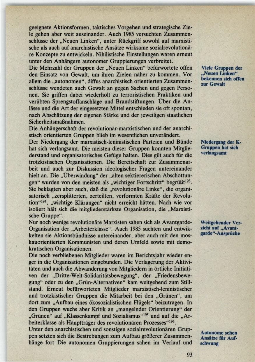 Seite 93 des Verfassungsschutzbericht 1985 Bund