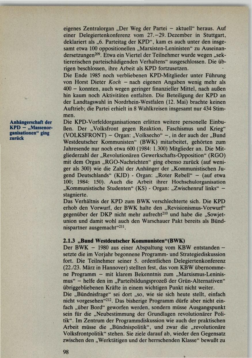 Seite 98 des Verfassungsschutzbericht 1985 Bund