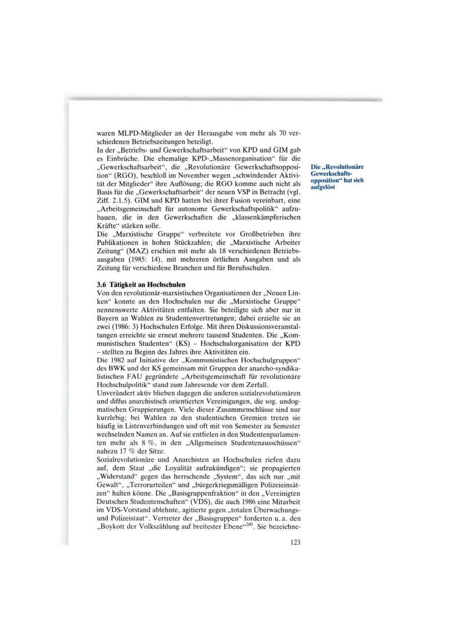Seite 123 des Verfassungsschutzbericht 1986 Bund