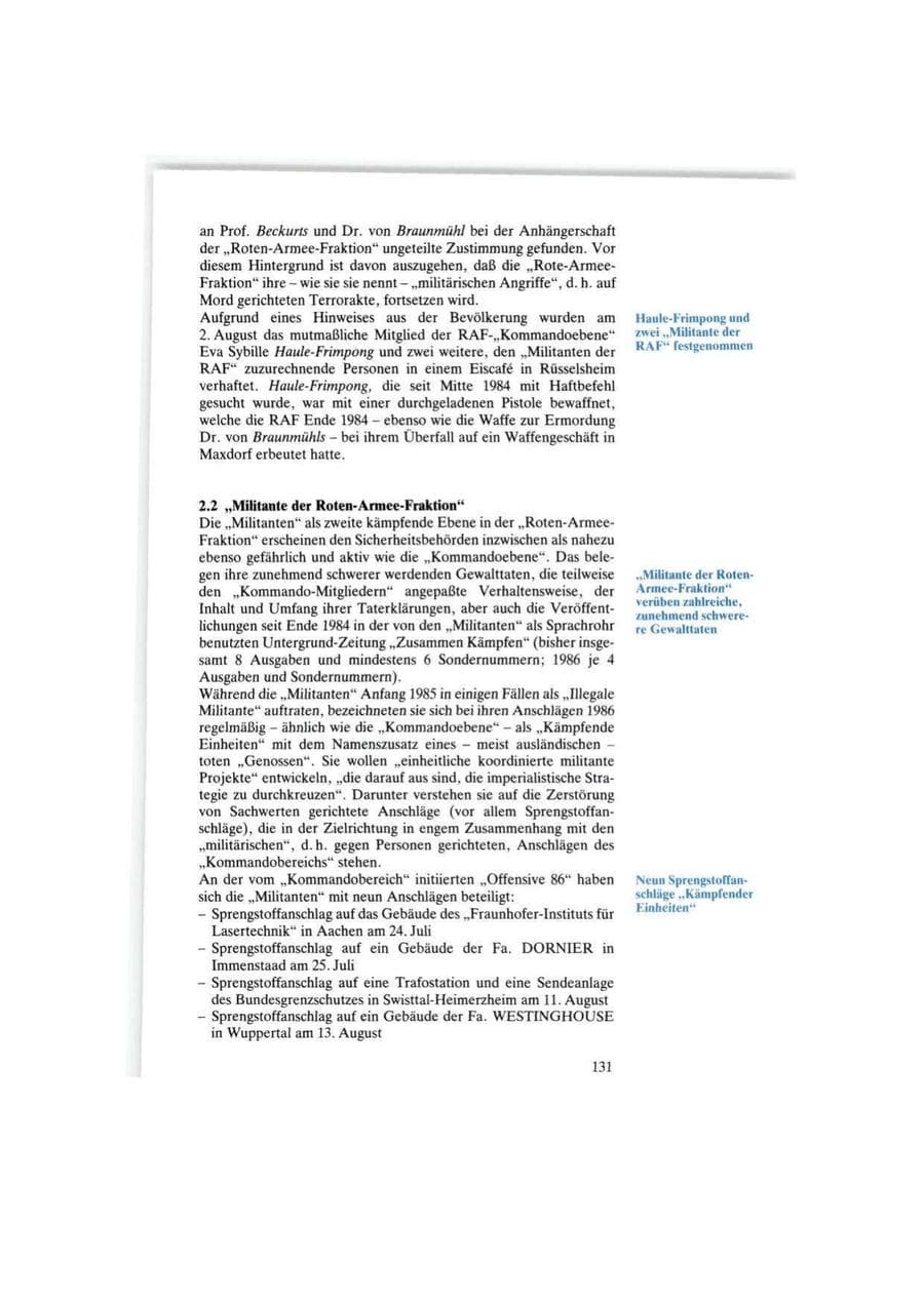 Seite 131 des Verfassungsschutzbericht 1986 Bund