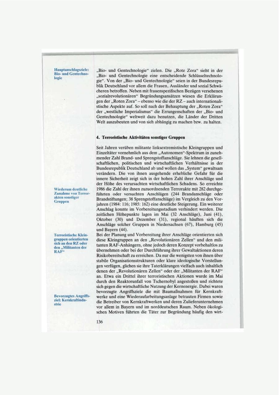 Seite 136 des Verfassungsschutzbericht 1986 Bund
