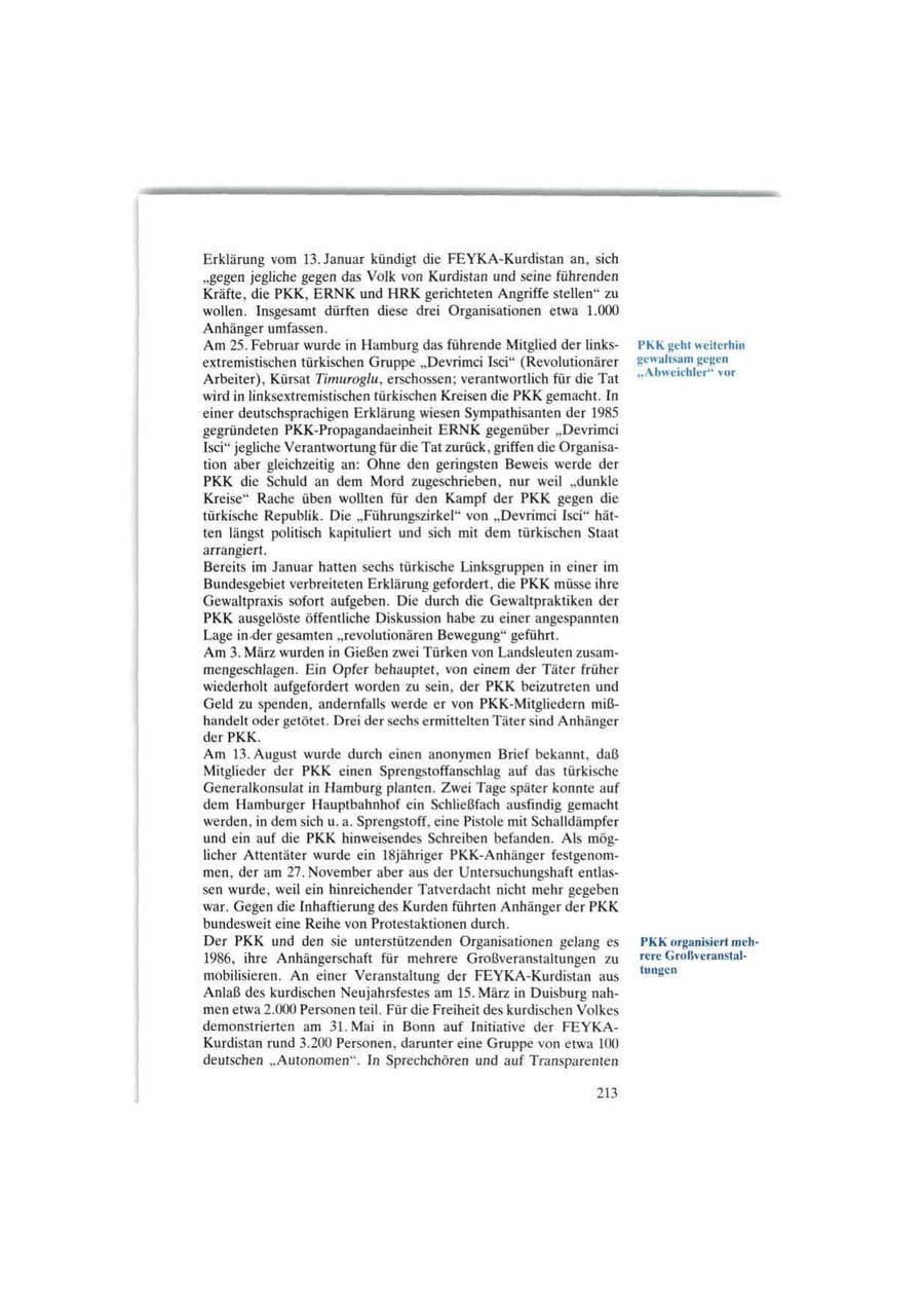 Seite 213 des Verfassungsschutzbericht 1986 Bund