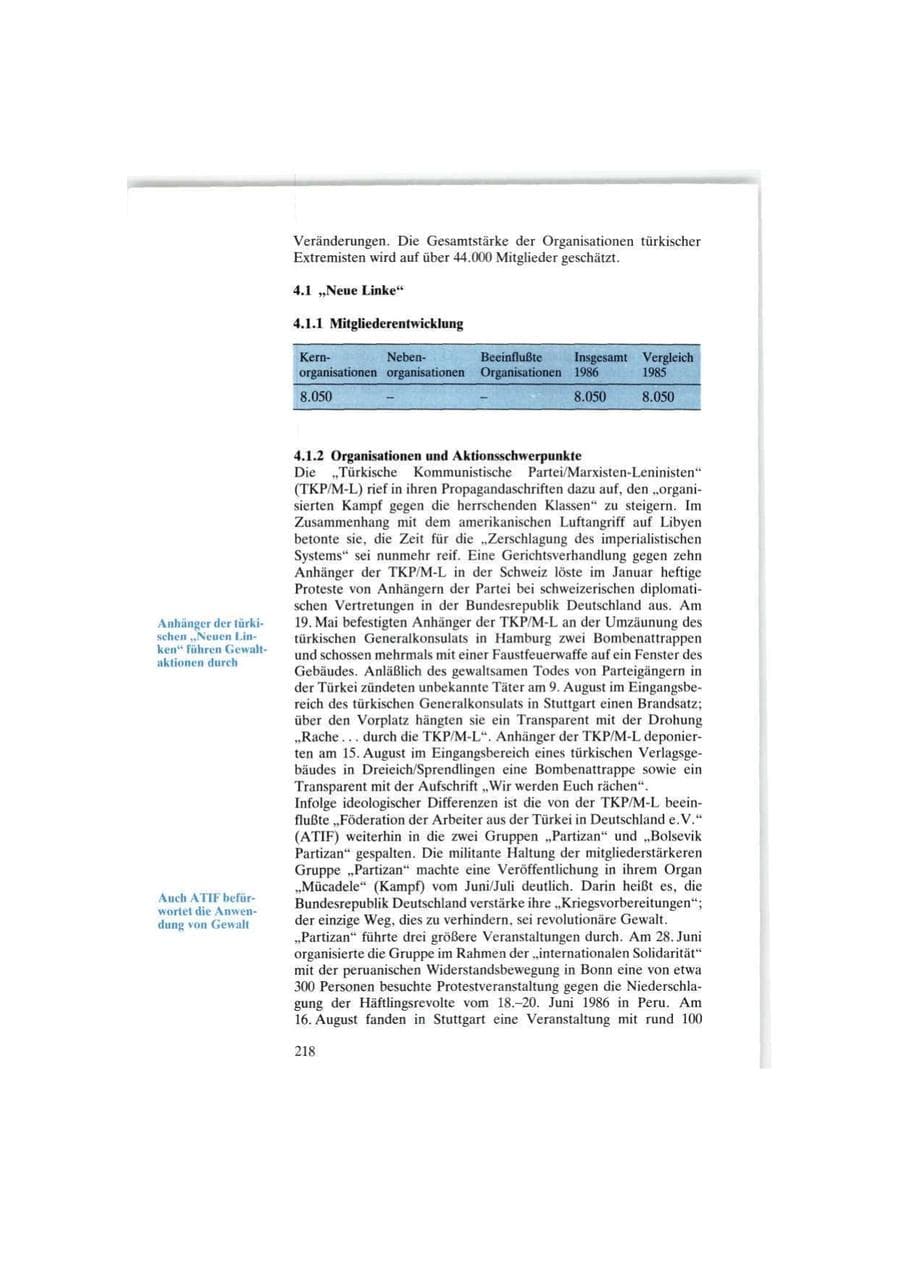 Seite 218 des Verfassungsschutzbericht 1986 Bund