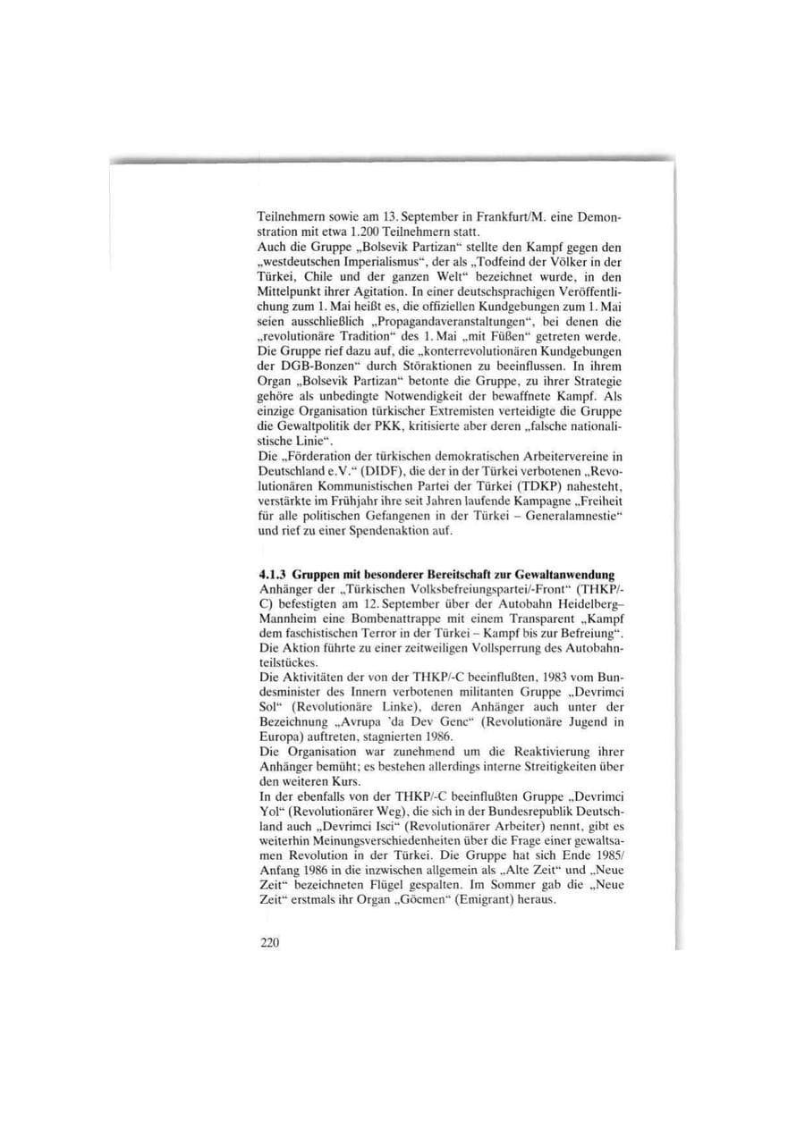 Seite 220 des Verfassungsschutzbericht 1986 Bund