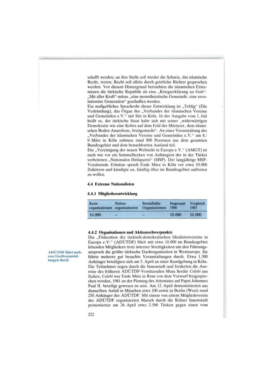 Seite 222 des Verfassungsschutzbericht 1986 Bund