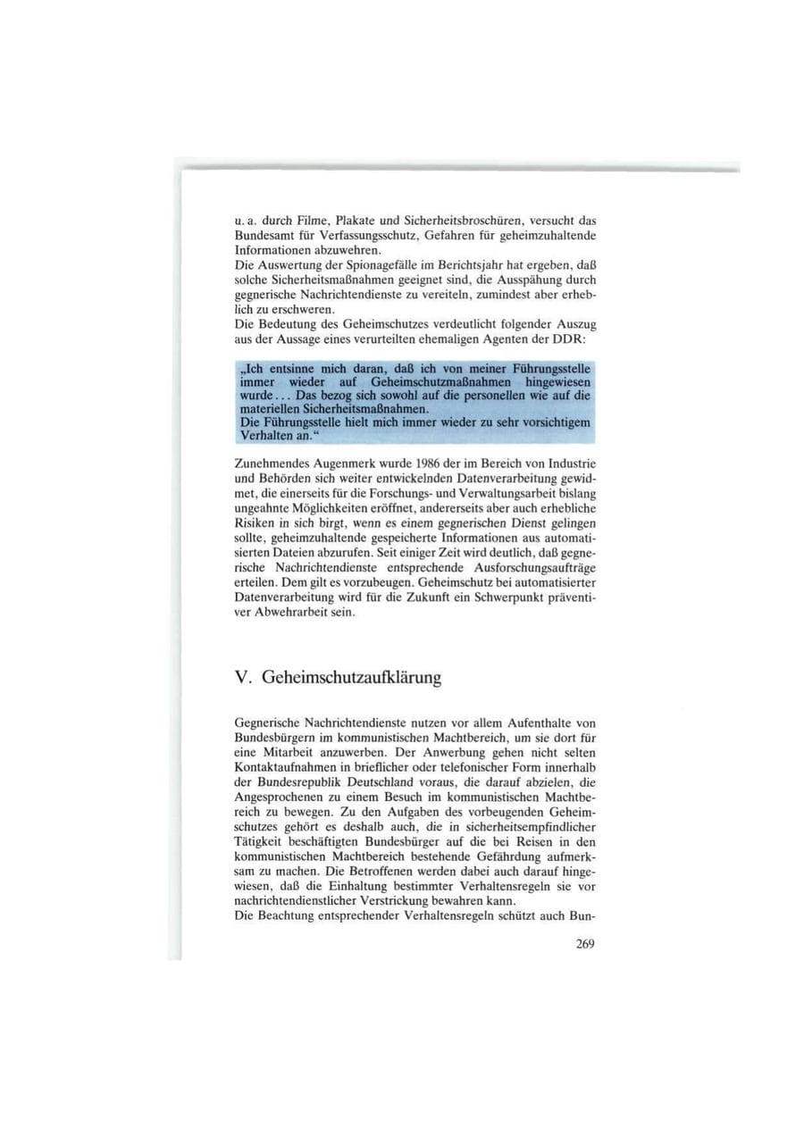 Seite 269 des Verfassungsschutzbericht 1986 Bund