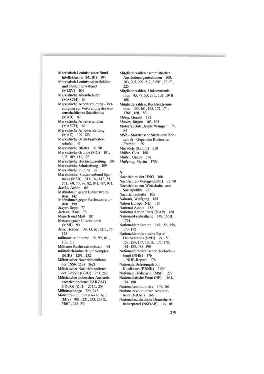 Seite 279 des Verfassungsschutzbericht 1986 Bund