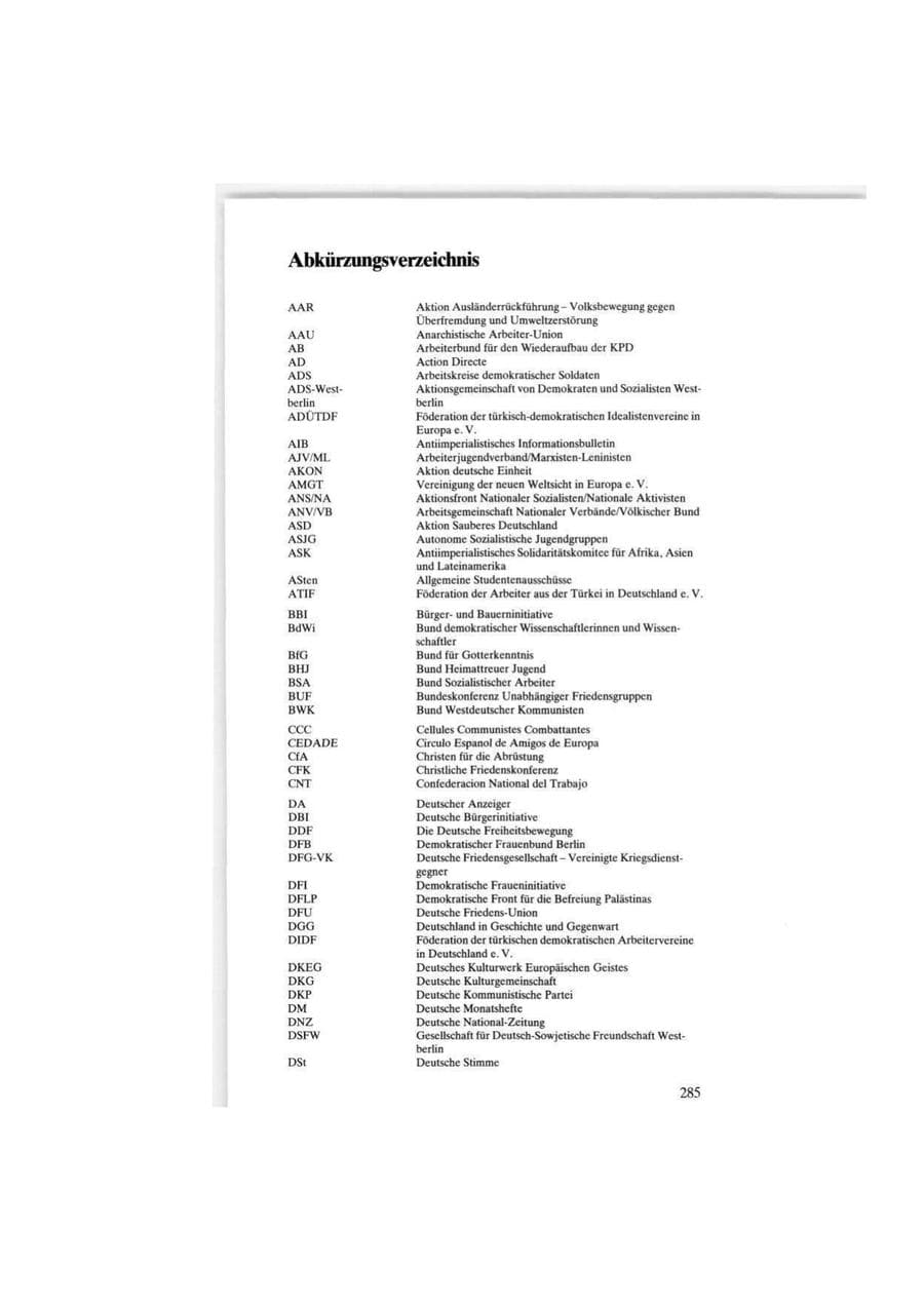 Seite 285 des Verfassungsschutzbericht 1986 Bund