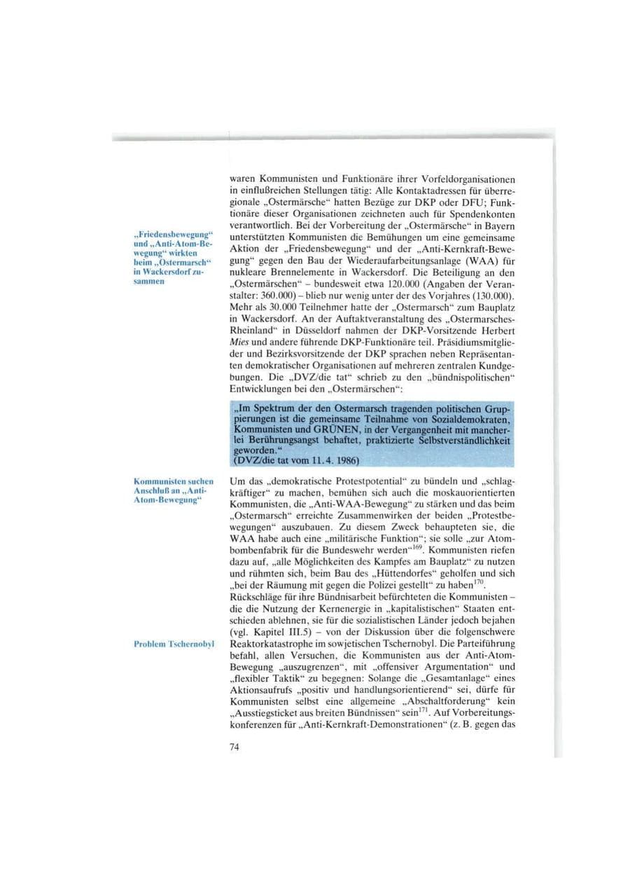 Seite 74 des Verfassungsschutzbericht 1986 Bund
